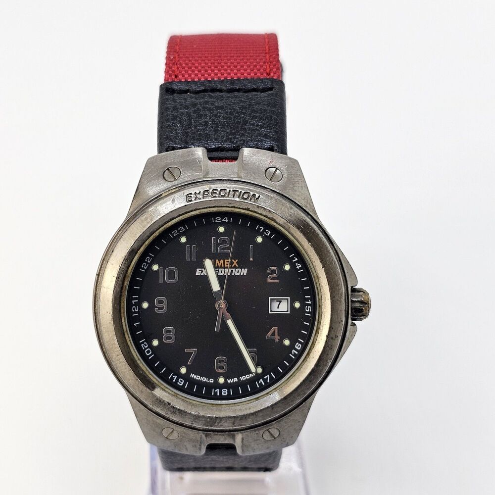 TIMEX Expedition‎ 40MM Men's Watch Red Canvas Bands New Battery READ DESCRIPTION